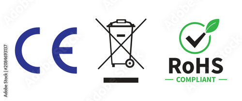 Foto CE Mark, WEEE Bin and RoHS Compliant Certification Symbol Icon Set