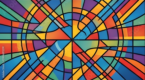 Prismatic Radiance: Abstract Stained Glass Art Design