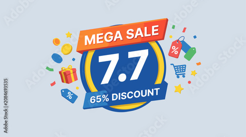 Fotografie Mega sale illustration announces 65% discount on July 7th shopping event