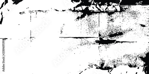 Fotografía Faded distressed grunge texture overlay with faint newspaper text traces and rough borders vector illustration