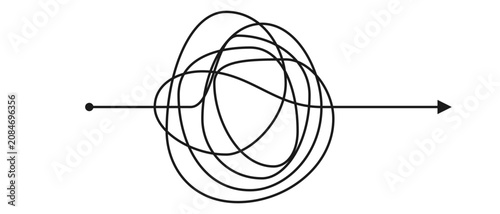 Tableau sur toile Abstract line arrow with scribble circle showing confusion to clarity concept fo