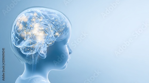 3D Medical Psychology Illustration of Autism Spectrum Disorder Showing Brain Neural Development Differences, Social Communication Impairment and Behavioral Traits Visual Graphic 