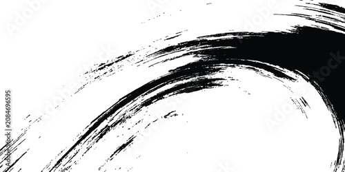 Abstract dynamic black dry brush stroke wave background with rough grunge texture vector illustration.