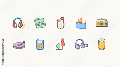 Set of colorful flat icons representing various activities and objects Vector