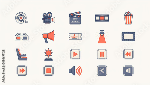 Set of colorful flat design icons for social media and web applications Vector