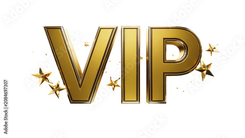 Vip golden starburst text logo design with shiny metallic effect Vector