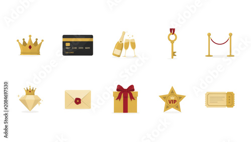 Set of flat design celebration icons including crown, trophy, gift, and star Vector
