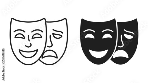 фотографія Theatrical Masks of Emotion: A stark contrast between the jubilant comedy mask and the sorrowful tragedy mask, symbolizing the duality of human emotion and the drama of performance