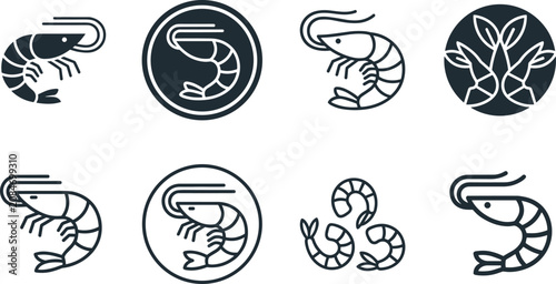 Foto Shrimp and prawn line logo icon vector illustrations set collection isolated on