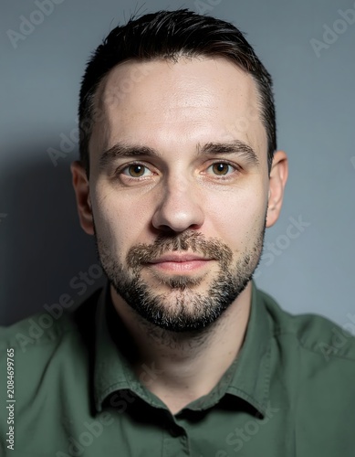 Close up portrait of smiling middle aged man.
