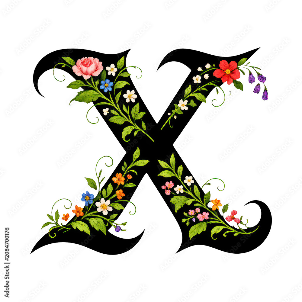 Obraz premium PNG Floral decorative letter X