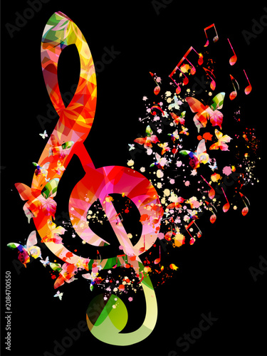 Music background with colorful music notes vector illustration design. Artistic music festival poster, live concert events, party flyer, music notes signs and symbols