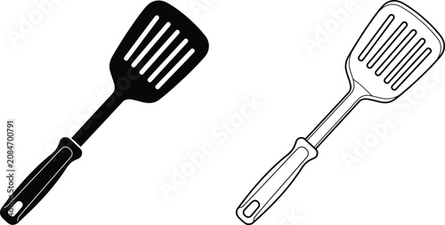 Billede på lærred Spatula Kitchen Utensil Set with Slotted Flipper and Ergonomic Handle Designs in