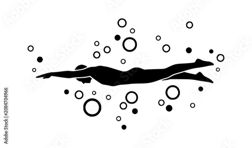 Foto Graceful Underwater Swimming Silhouette Black And White Vector Illustration