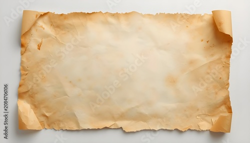 Weathered aged parchment paper sheet with subtle tears and antique texture close up