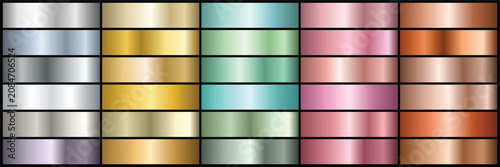 Cuadro en lienzo Metallic gradient swatches bundle containing luxury gold silver bronze chrome an