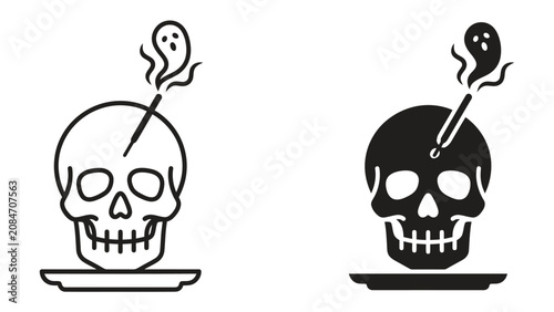 Φωτογραφία Skull with Ghostly Essence: A stylized skull with a ghostly apparition emerging from its crown, set against a plain background