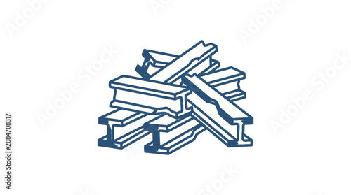 Canvastavla Blue Outline Steel I-Beam Pile Vector Illustration