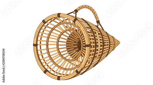 Bild auf Leinwand Traditional Woven Bamboo Fish Trap Vector