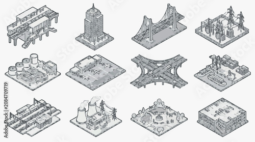 Foto Creative Isometric Illustrations of Diverse Urban Infrastructure and Landmarks i