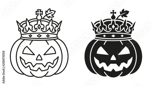 Fotografía Halloween Pumpkin King Crown Illustration: A spooky Halloween pumpkin, carved with a menacing face and adorned with a regal crown
