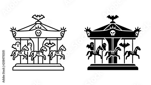 Canvas Print Spooky Carousel: A macabre carousel, complete with skeletal horses and eerie decorations, evokes a sense of Halloween thrill and dark carnival atmosphere