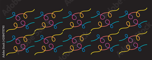 Fotografie Seamless pattern with colorful chaotic wavy lines and tangled neon strokes on dark floor