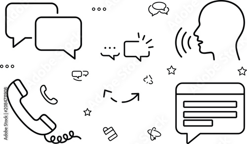 Foto Communication vector line art set with speech bubbles telephone receiver speakin