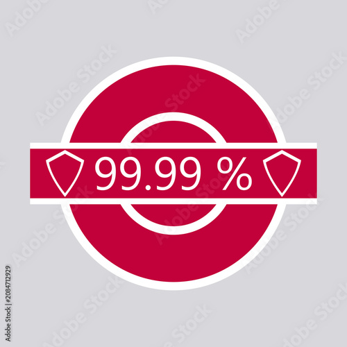 Minimalist red circular antibacterial emblem featuring ninety-nine point ninety-nine percent text and shield icons.