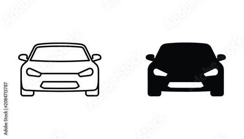 Minimalist car front view icon pair black and white