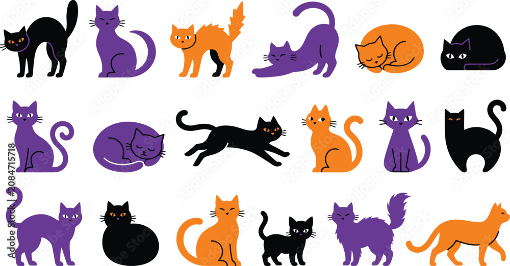 Obraz premium Halloween cat collection diverse poses and colors for seasonal designs