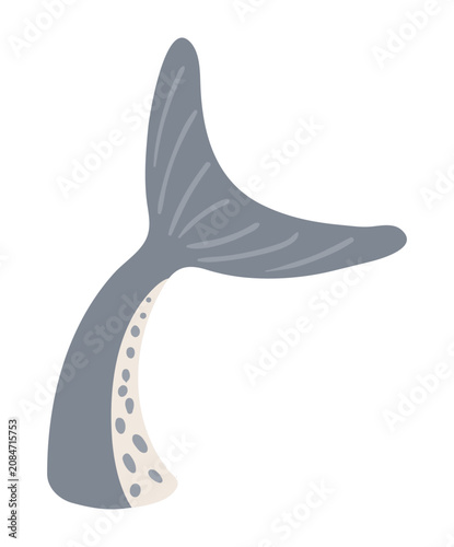 Cute shark tail above water illustration isolated. Wild animal, marine, aquat...