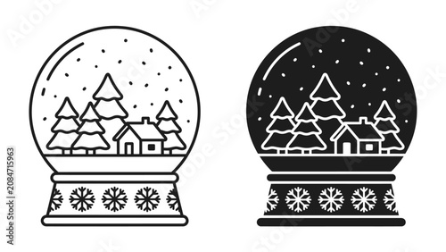 Foto Winter Wonderland Snow Globe: A charming illustration of a snow globe featuring a quaint village with pine trees, encased in a protective glass sphere, with stylized snowflakes falling gently inside