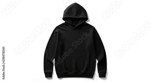 Blank black hoodie sweatshirt with long sleeves and a hood, isolated on a white background, ideal for apparel design and creative mockups, design, template, hoodie