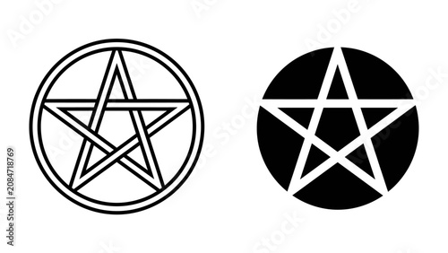 Bild auf Leinwand Two Pentagram Symbols: A visual representation of two distinct pentagram symbols, one outlined in white on a dark circle and the other black on white, symbolizing esoteric and occult practices