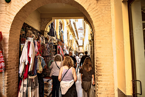Street of the old Arab market in Granada. (Nasrid Souk), craft market in Granada, Andalusia, Spain