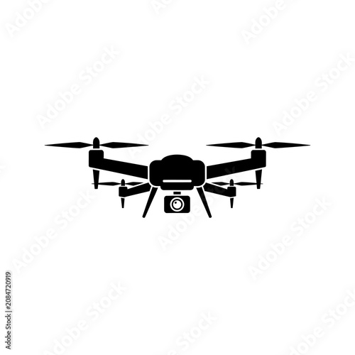 Black drone icon with camera on transparent back.