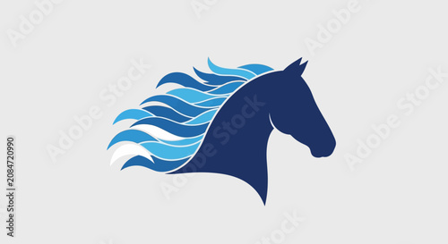 Bild auf Leinwand Horse head profile with blue wave mane logo.