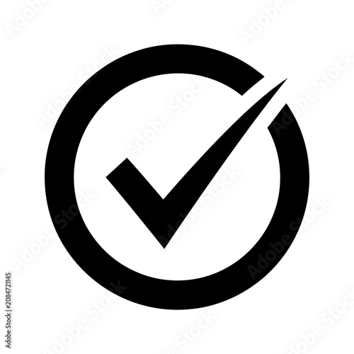 Check mark inside thick circle outline icon shape.