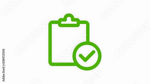 Green checklist, clipboard icon, verified symbol, simple line illustration, business concept