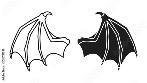 Cuadro en lienzo Two stylized wings, one outlined in white and the other solid black, representing a duality of good and evil or light and dark