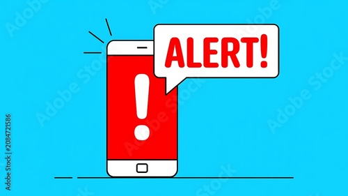 Mobile phone alert, notification icon, warning sign, emergency message