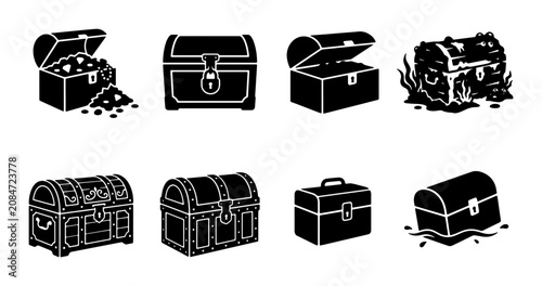 Canvastavla Treasure Chest Icons, Pirate Loot Boxes, Vintage Storage Containers, Vector Grap