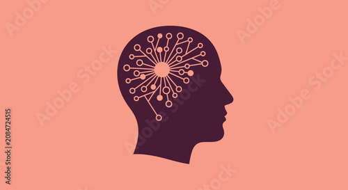 Принти на полотні Human head silhouette with neural network brain connections.