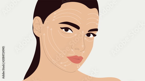 Fotografie Beautiful woman with lymphatic massage lines on face