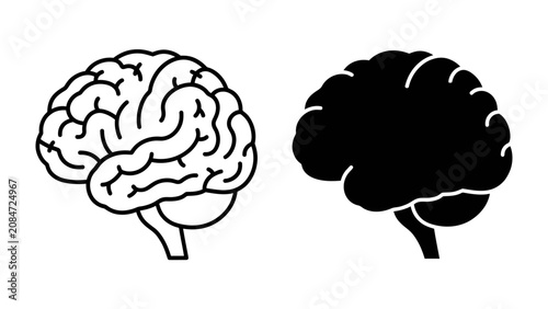 Canvastavla Human Brain Iconography: A detailed illustration of a human brain in outline and solid silhouette, symbolizing thought, intelligence, and medical science