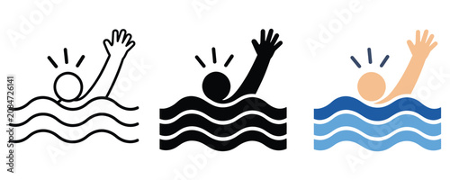 Фотография Drowning person help gesture icon set representing danger in water with drowning