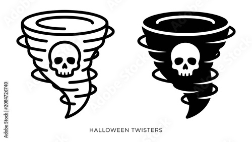 Konstfotografi Halloween Twisters: A graphic illustration depicting a twister with a skull inside, symbolizing danger and the spooky spirit of Halloween