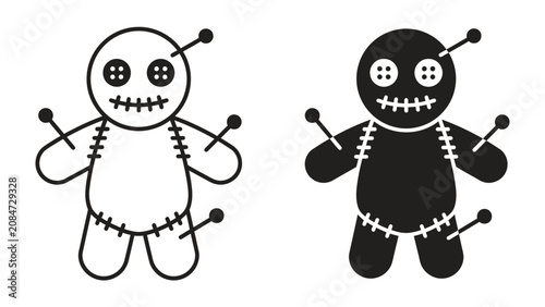 Cuadro en lienzo Voodoo Doll Icon Set: A stark and unsettling depiction of voodoo dolls, one in b