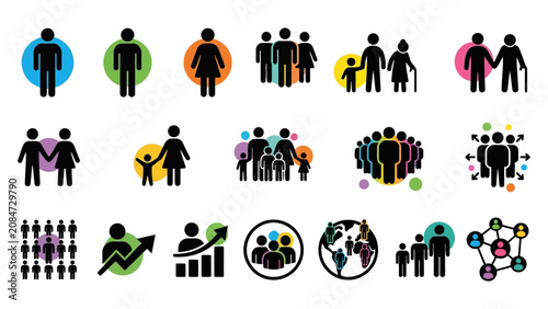 Collection of human population and demographic with growth and network themes 
